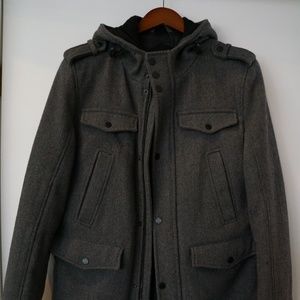Black Rivet Hooded Wool Peacoat Coat